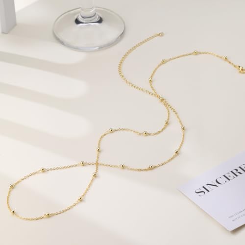 CAROVO Belly Waist Chain for Women 14K Gold Silver Plated Layered Body Chains Boho Cuban Figaro Pearl Heart Coin Satellite Bead Belly Chain Sexy Bikini Body Jewelry for Women Adjustable - style: F:Bead GD