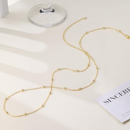 CAROVO Belly Waist Chain for Women 14K Gold Silver Plated Layered Body Chains Boho Cuban Figaro Pearl Heart Coin Satellite Bead Belly Chain Sexy Bikini Body Jewelry for Women Adjustable - style: F:Bead GD