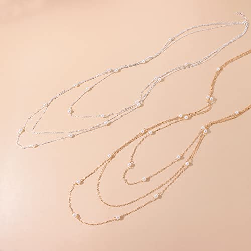 COLORFUL BLING Multilayer Choker Long Chain Tassel Pendant Necklace for Women Beads Necklace Long Bar Charm Chain Jewelry - color: F silver pearl