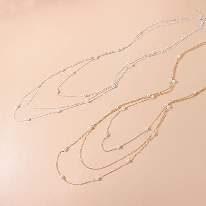 COLORFUL BLING Multilayer Choker Long Chain Tassel Pendant Necklace for Women Beads Necklace Long Bar Charm Chain Jewelry - color: F silver pearl