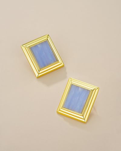 18K Gold Plated Burgundy Maroon Black Large Chunky Thin Ribbed Chamfered Square Geometric Dangle Stud Statement Earrings for Women by SNGIA , Big Tropical Button Bohemian Handmade Trendy Baroque Enamel Vacation Summer Chandelier Drop Jewelry Gifts, Rectan