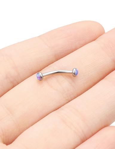 Jenxnjsjo F136 Titanium 16g 6/8/10mm Opal Eyebrow/Rook/Snug/Vertical-Labret/VCH/Snake-Eyes/Anti-Tragus/Christina/Daith/Belly-Button/Bridge/Hood/Surface Curved Barbell Piercing Jewelry for Women Men - color: Purple Opal, size: 10 mm