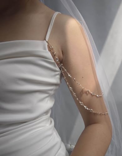 Pearl Arm Chain Wedding bridal Shoulder Jewelry Layered Prom Party Body Jewelry for Slide Dress Costume Accessory - color: Rhinestone-2 Pcs