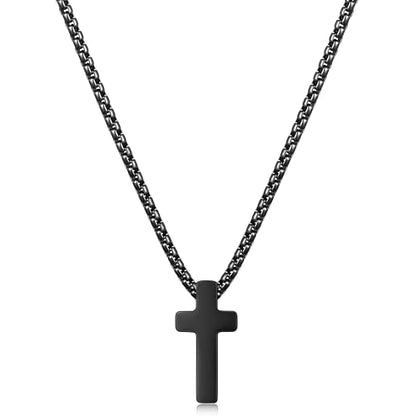 Fiusem Cross Necklace for Men, Silver/Gold/Black Mens Cross Necklaces with 2.5mm Cross Chain and Stainless Steel Cross Pendant, Box Chain 16-24 Inch, Jewelry Gift - size: 16.0 Inches, style: Tiny black cross: 0.8" * 0.4"