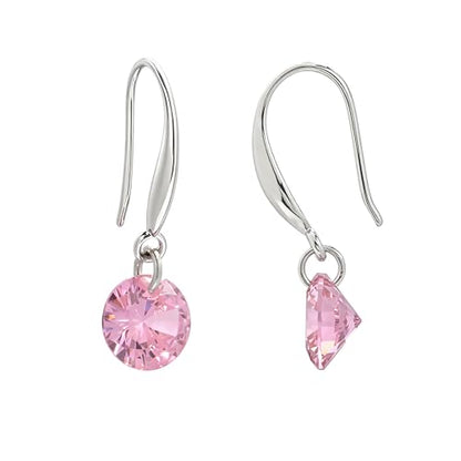 8 MM Cubic Zirconia Bare Diamond Cut Crystal Dangle Earrings for Women - color: Pink