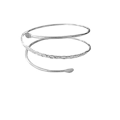 HUNO Minimalist Metal Punk Spiral Coil Upper Arm Cuff Open Arm Bracelet Armlet Adjustable Hammered Wrap Armband Bangle for Women-spiral silver