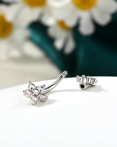 Minimalist Flower Rook Piercing Jewelry, 16G 5A CZ Eyebrow Piercing, Stainless Steel Rook Lobe Earrings 6/8MM - color: WG-6MM
