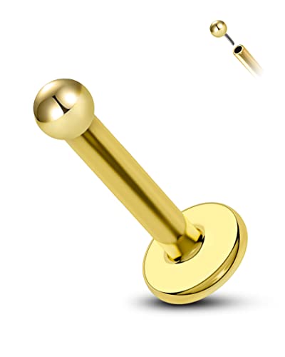 COCHARM 14K Solid Gold Helix Cartilage Tragus Earring Stud 16g Yellow Gold Threadless Tragus Cartilage Helix Conch Piercing Jewelry Flat Back Lip Labret Medusa Monroe Piercing Stud - color: 1.5mm Top, size: 8mm Length