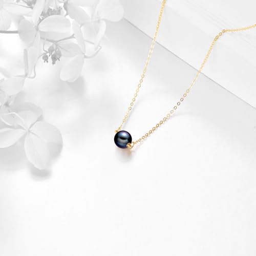 KECHO 14K Real Gold Beads Pendant Necklace Solid Yellow Gold Jewelry Anniversary Birthday Gifts for Women - color: Black Pearl 1