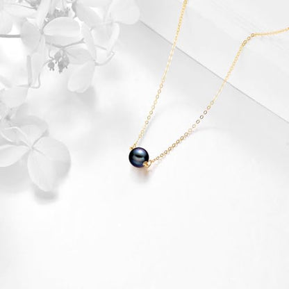 KECHO 14K Real Gold Beads Pendant Necklace Solid Yellow Gold Jewelry Anniversary Birthday Gifts for Women - color: Black Pearl 1