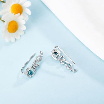 Ear Climbers Earrings for Women Sterling Silver Vintage Ear Crawler Earrings Jewelry Gifts for Women - style: Filigree-Turquoise