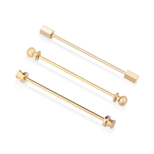 wynameleri Mens Shirt Collar Bars Pins Clips Clasps Silver Tone and Gold Tone Set 3 PCS Business Gift 60mm - color: Gold