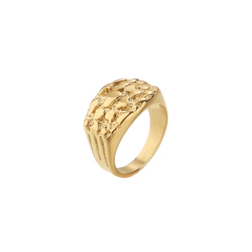 18K Gold Plated Chunky Nugget Rings for Women Stainless Steel Ring Gift Box - color: Gold