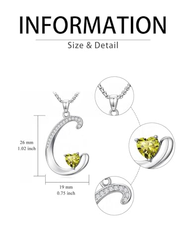 A to Z Initial Birthstone Pendant Necklaces Name Jewelry for Women | 18K White Gold Plated Personalized Alphabet Jewelry Anniversary Christmas Birthday Gifts for Wife Her Daughter Girlfriend - color: C Initial-08-Aug