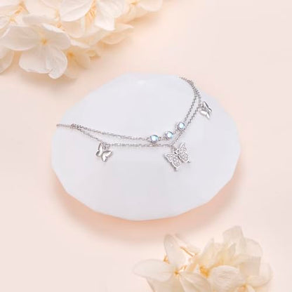Anklets for Women 925 Sterling Silver Blue Evil Eye Infinity Butterfly Adjustable Multilayer Layered Summer Beach Ankle Bracelet Foot Chain Jewelry for Women - style: Butterfly