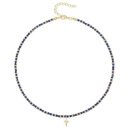 KissYan Beaded Choker Necklace for Women, Colorful Natural Gemstones Pearl Choker 14K Gold Plated Pendant Healing Crystal Necklace Handmade Stone Jewelry Gift | 14K Gold Plated Pendant Necklaces, Natural Gemstones Pearl Choker, Healing Crystal Chain, Hand
