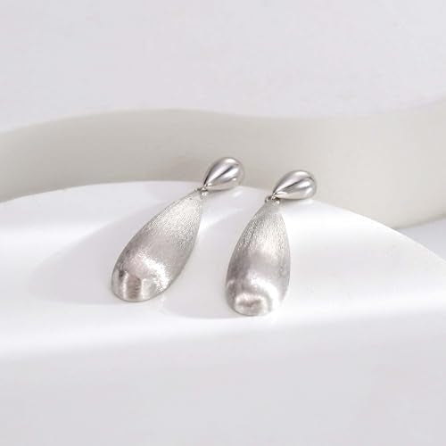 Large Geometric Drop Dangle Earrings for Women Pearl Teardrop Disc Rectangle Oval Fishtail Shell Shaped Textured Dangle Studs Earrings for Women - color: Silver-Brushed