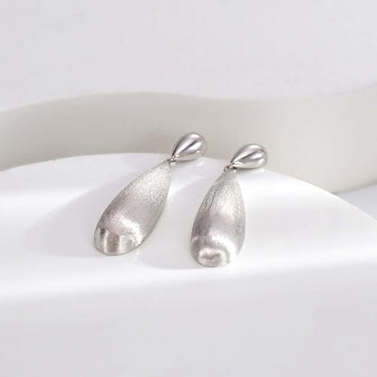 Large Geometric Drop Dangle Earrings for Women Pearl Teardrop Disc Rectangle Oval Fishtail Shell Shaped Textured Dangle Studs Earrings for Women - color: Silver-Brushed