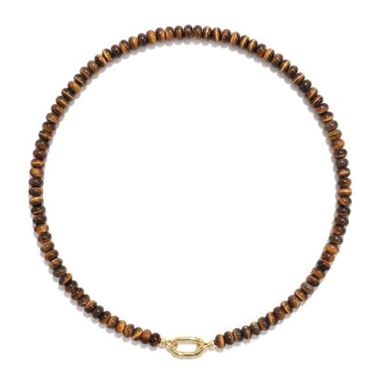 CONRAN KREMIX Colorful Stone Beaded Necklace for Women,Natural Gemstone Bead Choker Necklaces Boho Summer Beach Layering Necklace Jewelry Gift for Women - color: Tiger Eye Stone