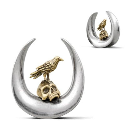 ERKUOO 2PCS 0g 00g-1" Gothic Golden Raven Skull Saddle Ear Gauge Spider Web Double Flared Plug Tunnels Expander Piercing Jewelry For Women Men 8mm-25mm - color: #3 Silver, size: 0g=8mm