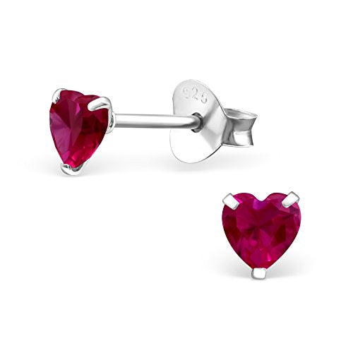 925 Sterling Silver 4mm Heart Birthstone CZ Stud Earrings 33210 (Choose Your Color) (Nickel Free) - color: Ruby