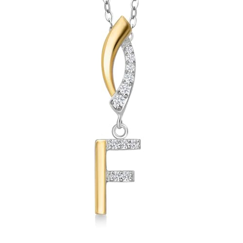 Gem Stone King Initial Pendant Necklace Letter A to Z Alphabet | 10K Yellow Gold and 925 Sterling Silver | White Lab Grown Diamond | Gift Women Mother's Day Wife Mom Girlfriend Anniversary Birthday | - style: Initial F