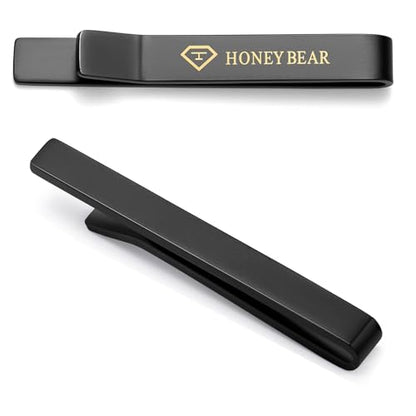 HONEY BEAR Black Initial Letter Round Cufflinks Tie Clip Set for Men | Wedding Business, Tarnish-Resistant, Steel-Plated Copper Base, Gift Box, for Groomsmen, Father, Husband, Anniversary, Formal - style: D Thicker with box