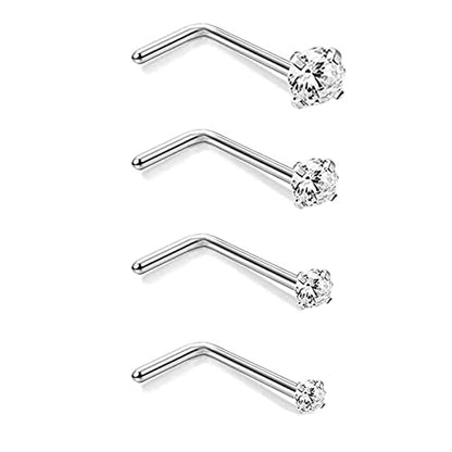 4pcs Grade 23 Titanium Nose Studs 20G/18G Flat/CZ Tiny Nose Rings Hypoallergenic G23 Nostril Piercing Jewelry for Women Men 1.5mm 2mm 2.5mm 3mm Flat Nose Bone Straight/Screws/L Shaped - color: 4pcs L shape CZ(1.5mm 2mm 2.5mm 3mm)