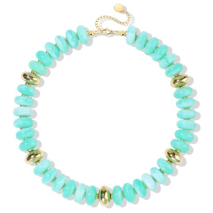 FIRAZIO Colorful Chunky Beaded Necklaces for Women | Trendy Statement Necklace Choker Necklace Boho Summer Beach Vacation Jewelry Gift - color: Light Blue Beaded