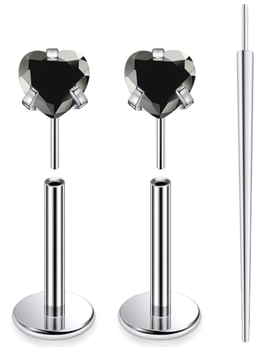 20G 18G 16G F136 Titanium Threadless Flat Back Earrings Nose Studs Tragus Forward Helix Conch Cartilage Lobe Earrings Medusa Labret Snake Bite Monroe Lip Ring Piercing Jewelry For Women Men - color: Black, size: 16G-8MM Bar-CZ 3MM
