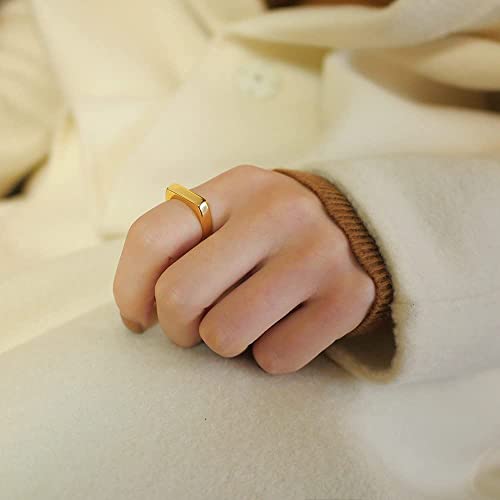 VQYSKO 14K Gold Plated Signet Ring | Statement Band Jewelry for Women - color: Rectangle Gold