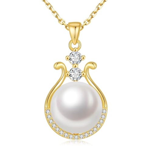 Pearl Necklace for Women, 11-11.5mm Single Freshwater Cultured Pearl Pendant, 18K Gold Plated 925 Sterling Silver Jewelry, Genuine Premium AAA Top Grade Real Pearl, Anniversary Christmas Birthday Gifts for Women Mom Wife - color: Gold