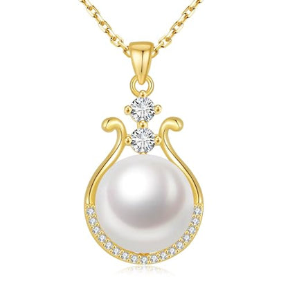Pearl Necklace for Women, 11-11.5mm Single Freshwater Cultured Pearl Pendant, 18K Gold Plated 925 Sterling Silver Jewelry, Genuine Premium AAA Top Grade Real Pearl, Anniversary Christmas Birthday Gifts for Women Mom Wife - color: Gold