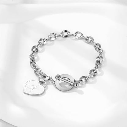 Initial Heart Charm Bracelets for Women 14K gold/Silver Tone Stainless Steel OT Clasp Heart A-Z Letter Name Bangle Bracelet Gifts - color: L