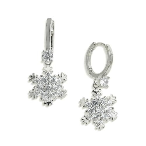 Sonateomber Gold Silver Small Hoop Dangle Earrings for Women, Trendy Dainty Rhinestone CZ Dangling Prom Wedding Leaf Flower Snowflake Butterfly Starfish Fashion Jewelry Gift - color: Silver Snowflake White