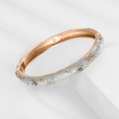 UJOY Womens Multi-Colors Cloisonne Bracelet Plated Flower Hollowed Enameled Hinged Cuff Bangles Jewelry Gift 88A10 - color: 3 Pcs Set-Light Blue-A10