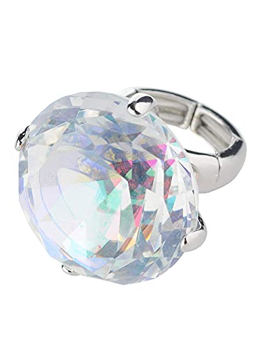 NYFASHION101 Women's Extra Big Rhinestone Fashion Stretch Ring - color: Aurora Borealis/Silver-Tone