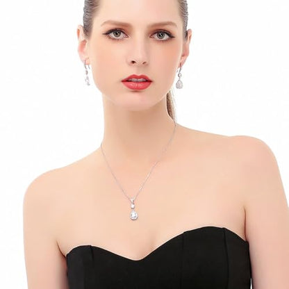 Elegant Jewelry Set for Women Silver Teardrop CZ Drop Earrings and Necklace | Square Teardrop Cubic Zirconia Rhinestone Jewelry Sets Bridal Jewelry Sets for Wedding Bride Bridesmaids Mother of Bride - style: Angle Tears