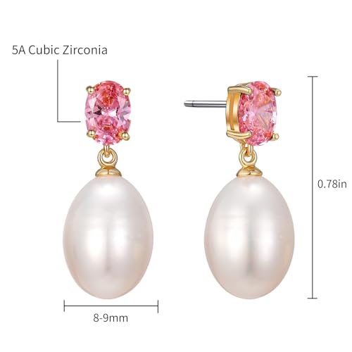 Pearl Drop Earrings Cubic Zirconia Stone Pearl Stud Earrings for Prom, Bridesmaids, Birthday Women Jewelry - color: Pink CZ Stone