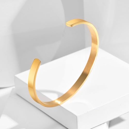 Stainless Steel Mens Cuff Bracelet : Minimal Cool Silver/Black/Gold Plated Open Metal Cuff Bangle Bracelets for Men,Mens Bracelet Jewelry Gift - color: Gold Plated-Single, size: Large( fit 7" to 8.5" wrist)