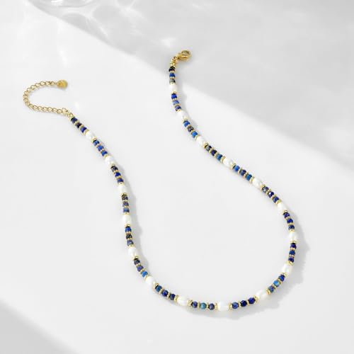 KissYan Beaded Choker Necklace for Women, Colorful Natural Gemstones Pearl Choker 14K Gold Plated Pendant Healing Crystal Necklace Handmade Stone Jewelry Gift | 14K Gold Plated Pendant Necklaces, Natural Gemstones Pearl Choker, Healing Crystal Chain, Hand