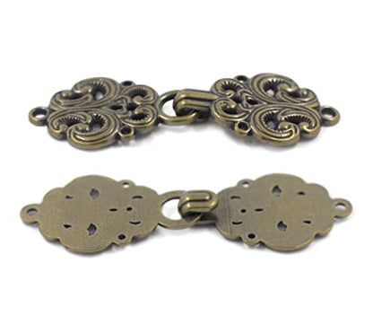 bezelry 6 Pairs Rococo Swirl Flower Cape or Cloak Clasp Fasteners. Sew On Hooks and Eyes Cardigan Clip. 65mm Fastened. - color: Antique Brass
