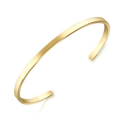 Lolalet Thin Open Cuff Bracelet, Christmas Gift for Girlfriend Wife Mom, 18K Gold Plated Couples Oval Love Bracelets, Plain Polished Finish Open Cuff Bangle Jewelry Gift for Men Women - style: 1 Pack
