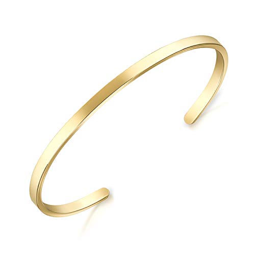 Lolalet Thin Open Cuff Bracelet, Christmas Gift for Girlfriend Wife Mom, 18K Gold Plated Couples Oval Love Bracelets, Plain Polished Finish Open Cuff Bangle Jewelry Gift for Men Women - style: 1 Pack