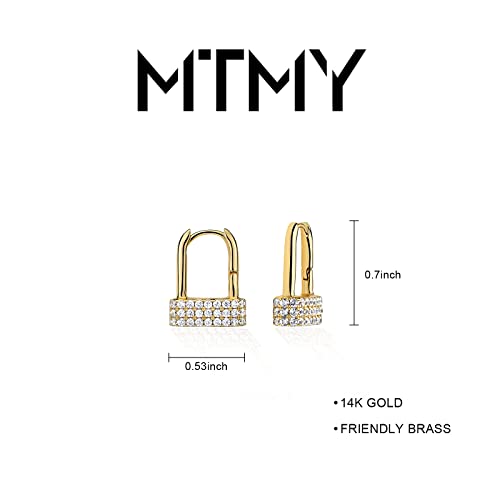 Huggie Hoop Earrings 14K Gold Plated Cubic Zirconia Dainty Simple Cute Beads Elegant CZ Circle Small Hoop Earring for Women Minimalist Handmade Hypoallergenic Jewelry - color: CZ-Lock