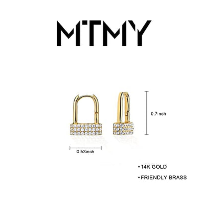 Huggie Hoop Earrings 14K Gold Plated Cubic Zirconia Dainty Simple Cute Beads Elegant CZ Circle Small Hoop Earring for Women Minimalist Handmade Hypoallergenic Jewelry - color: CZ-Lock