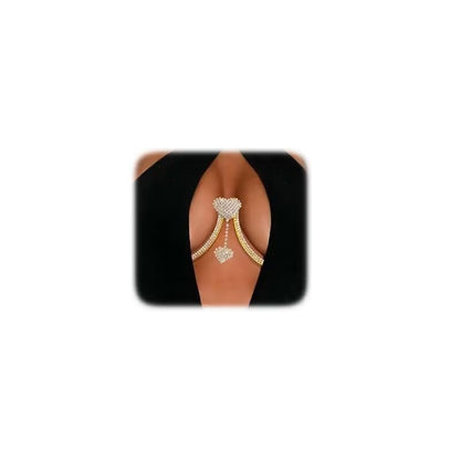 Rhinestone Chest Bracket Chain Trendy Crystal Heart Pendant Bra Chain Sexy Bikini Body Chain Jewelry for Women - color: Gold
