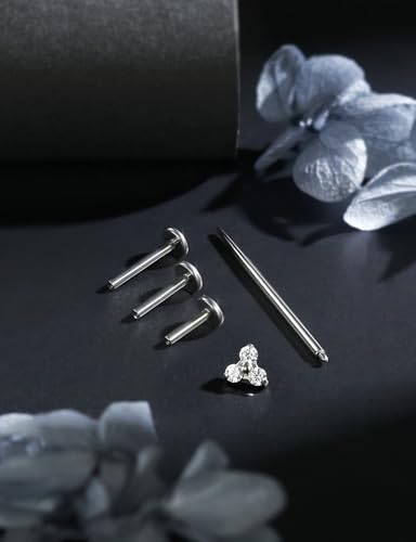 16G Astm F136 Titanium Internal Thread Flat Back Earrings Nose Studs Tragus Forward Helix Conch Cartilage Lobe Earrings Stud Medusa Labret Monroe Lip Ring Piercing Jewelry For Women Men - size: 16G--Style F-CZ