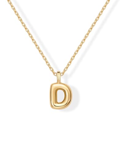 PAVOI 14K Gold Plated Dainty Chunky Bubble Initial Letter Pendant Necklace for Women | Alphabet Letter Necklace - style: - D