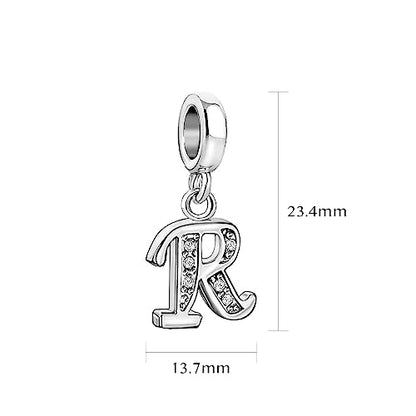 LSxAB Sparkling Initial Letter Charm Compatible with Pandora Charms Bracelets for Women A-Z Pendant Jewelry - style: R